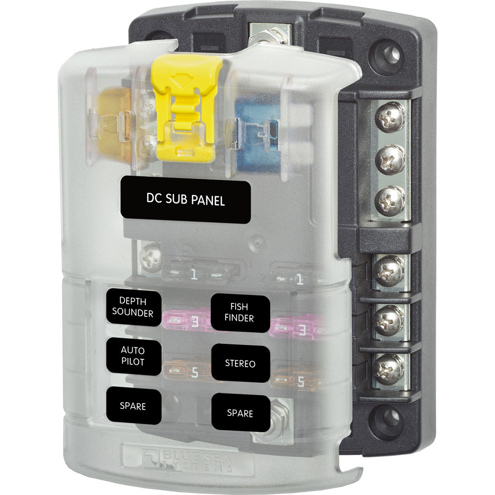 Blue Sea 5025 ST Blade Fuse Block wCover 6 Circuit wNegative Bus 5025
