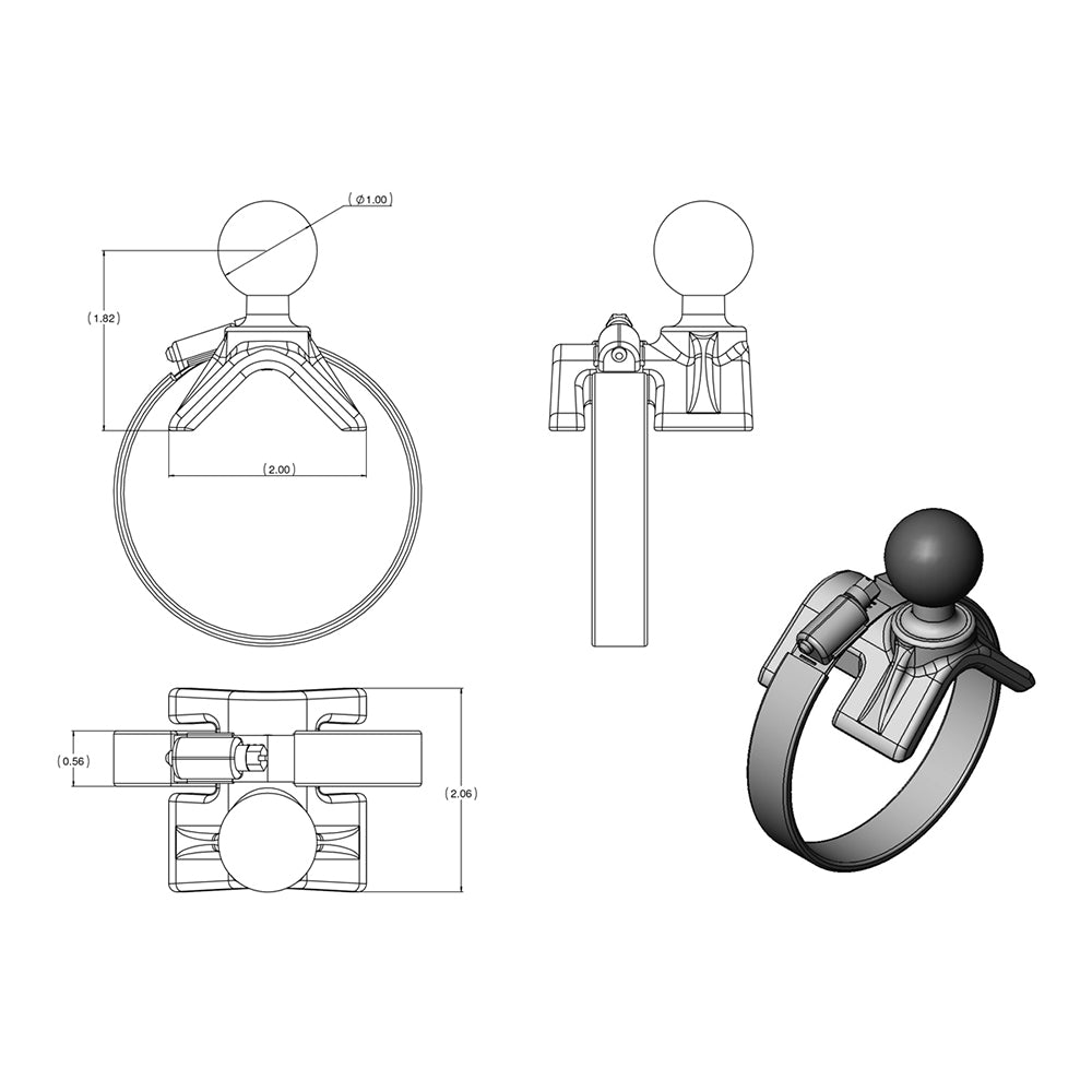 RAM Mount Strap Mount wArm Round Base RAMB108U