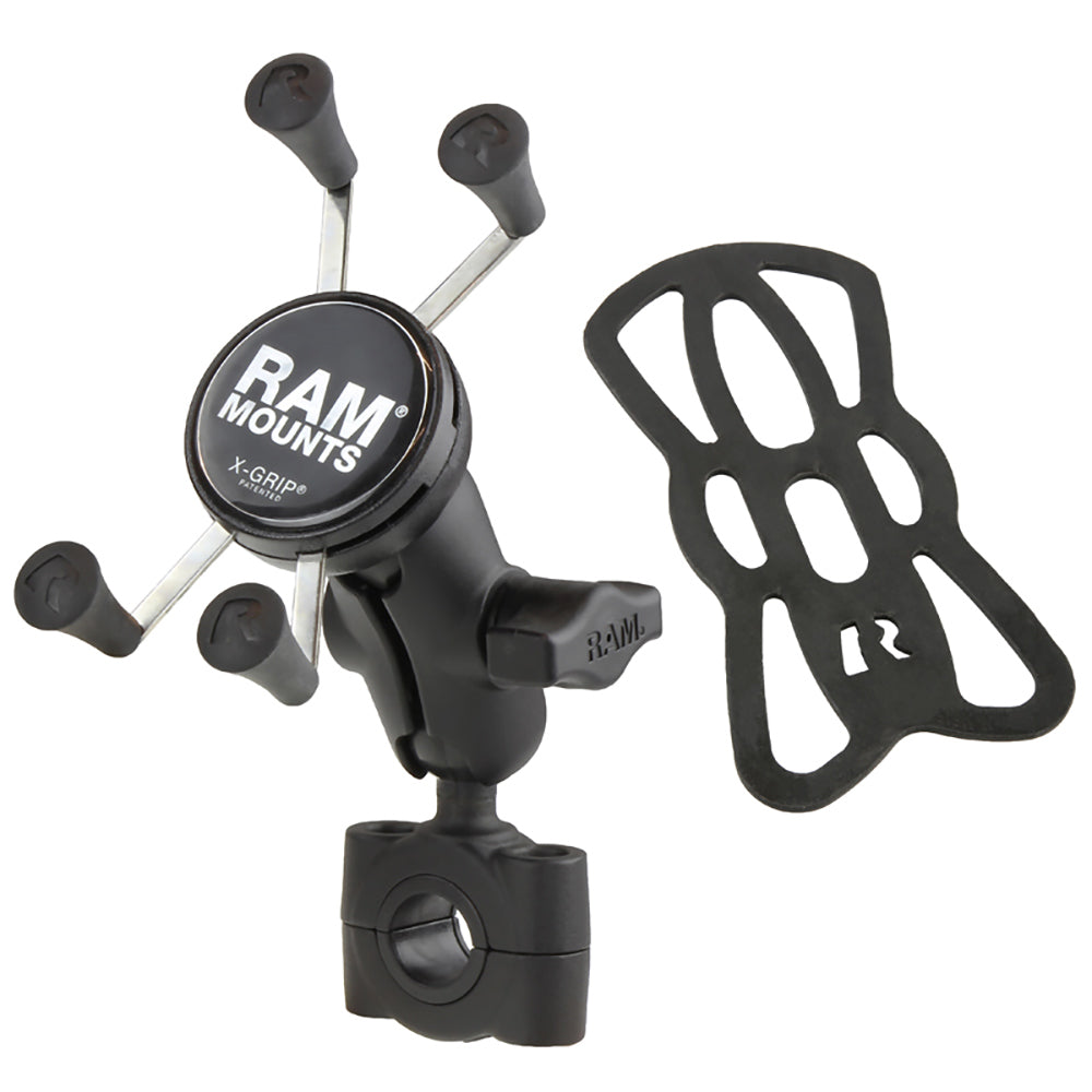 RAM Mount RAM Torque 34 1 Diameter HandlebarRail Base with 1 Ball Short Arm and XGrip for Phones RAMB408751AUN7U
