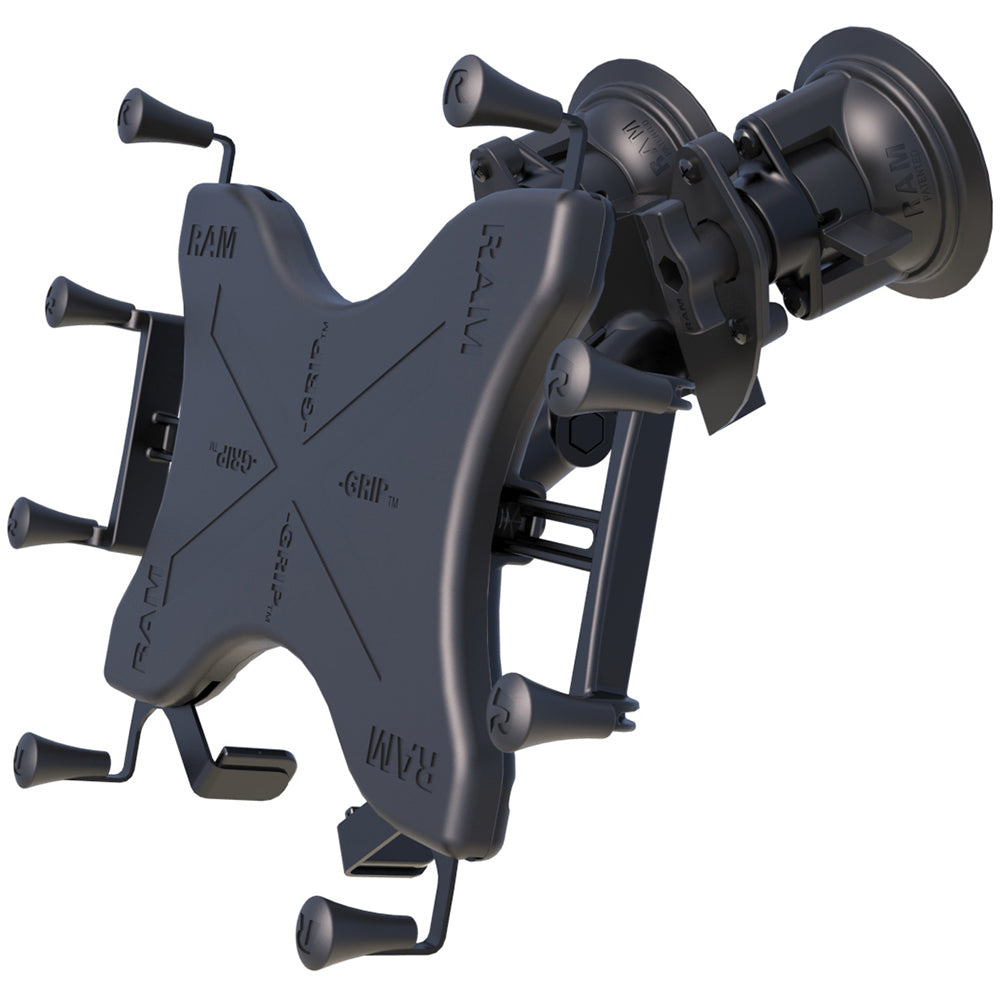 RAM Mount Dual Articulating Suction Cup wMedium Length Double Socket Arm Universal XGrip Cradle f12 Large Tablets