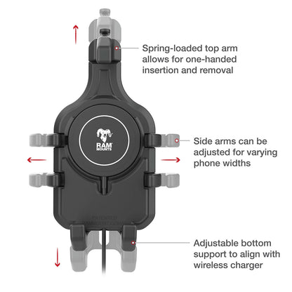 Ram Mount RAM QuickGrip Pro wBall  Qi2 15W Wireless Charger RAMHOLPD5BW2MU