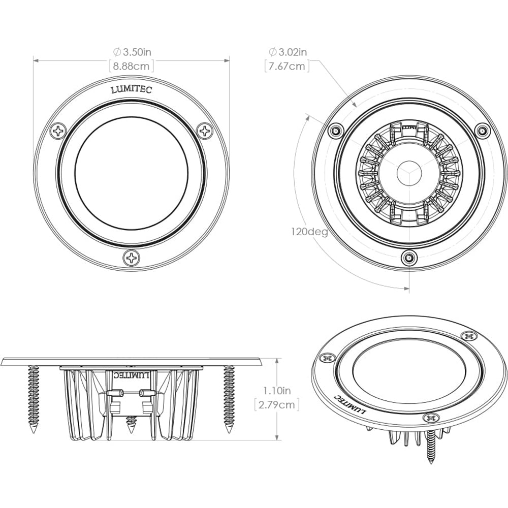 Lumitec Shadow  Flush Mount Down Light  Polished SS Finish  3Color RedBlue Non Dimming wWhite Dimming 114118