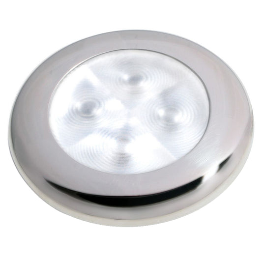 Hella Marine Slim Line LED Enhanced Brightness Round Courtesy Lamp  White LED  Stainless Steel Bezel  12V 980500521