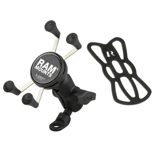 RAM Mount 9mm Angled Base Motorcycle Mount wShort Double Socket Arm  Universal XGrip CelliPhone Cradle RAMB272AUN7