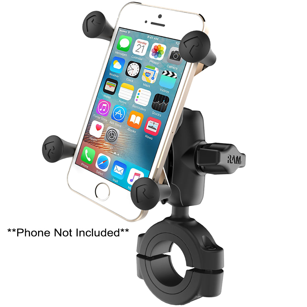 RAM Mount RAM Torque 1 18  1 12 Diameter HandlebarRail Base with B Size 1 Ball Short Arm and XGrip for Phones